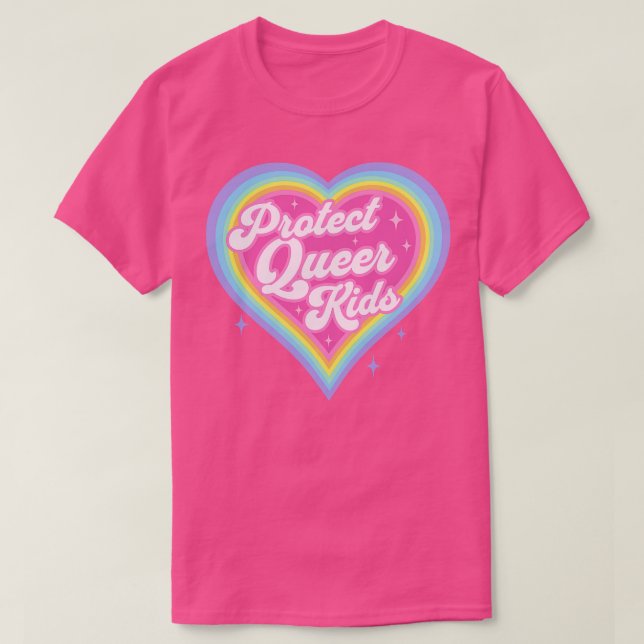 Protect Queer Kids Retro Rainbow Heart LGBTQ Kawai T-Shirt (Design Front)