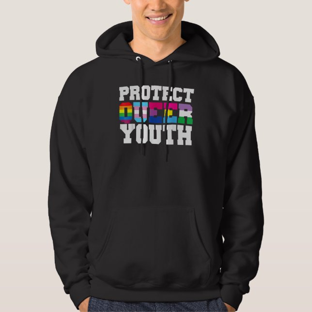 Protect Queer Youth LGBT Awareness Gay Lesbian Pri Hoodie (Front)