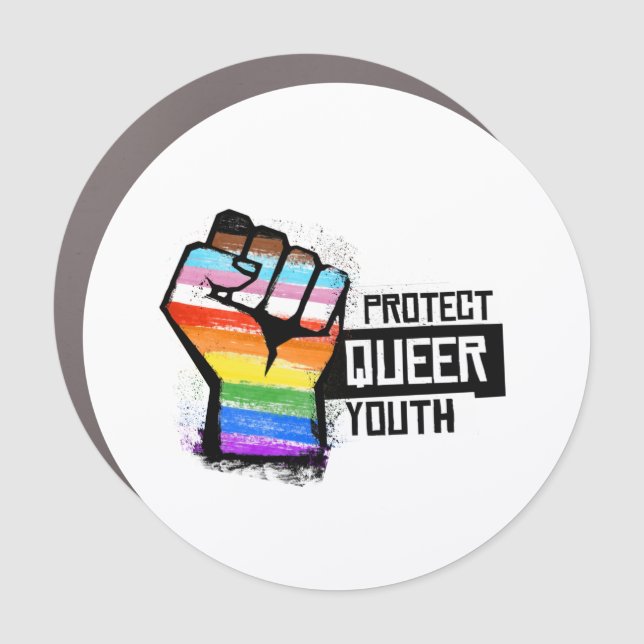Protect Queer Youth - Progress Pride Fist Car Magnet (Front)