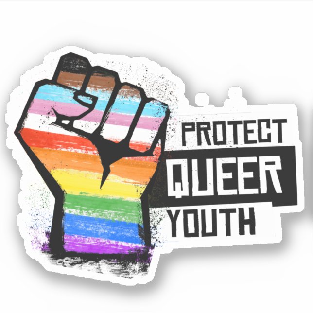 Protect Queer Youth - Progress Pride Fist Sticker (Front)