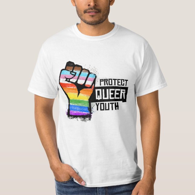 Protect Queer Youth - Progress Pride Fist T-Shirt (Front)