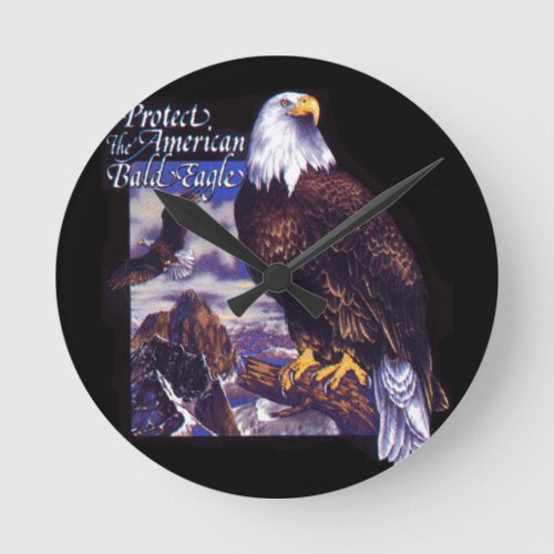 Protect The American Bald Eagle Round Clock