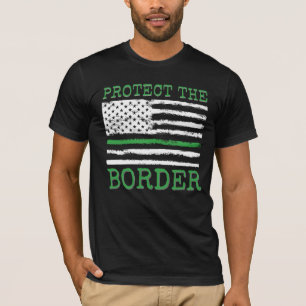 Protect the Border American Flag Green Line T-Shirt