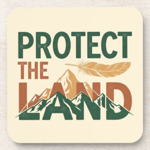 "Protect the Land" Mountains with Feather Beverage Coaster