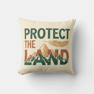 "Protect the Land" Mountains with Feather Throw Pillow