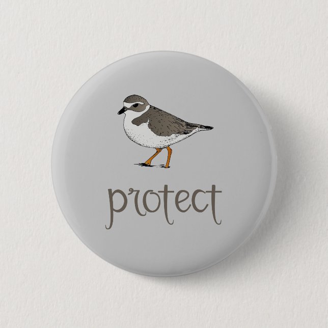 Protect the Piping Plover Bird Button (Front)