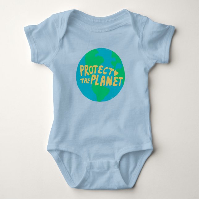 PROTECT THE PLANET SAVE EARTH Eco Green Baby Bodysuit (Front)
