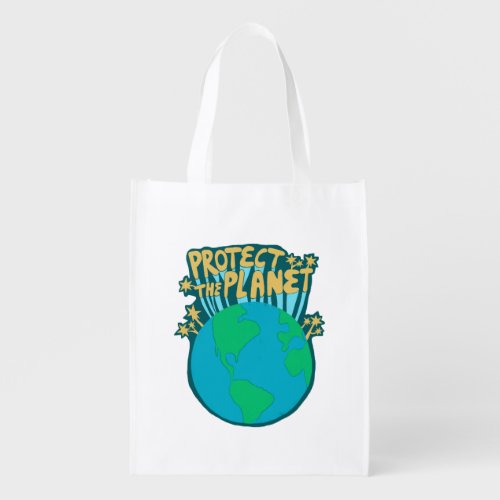 PROTECT THE PLANET SAVE EARTH Eco Green Grocery Bag