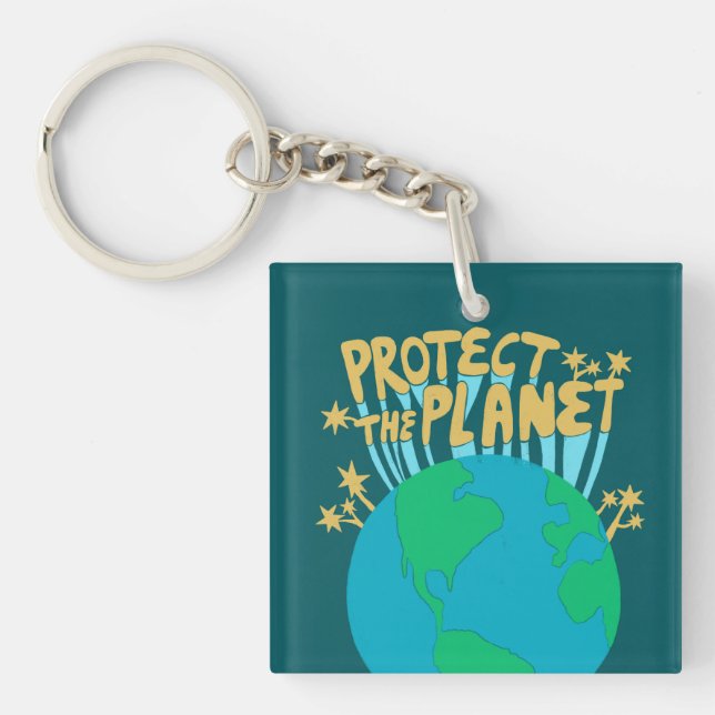 PROTECT THE PLANET SAVE EARTH Eco Green Keychain (Front)