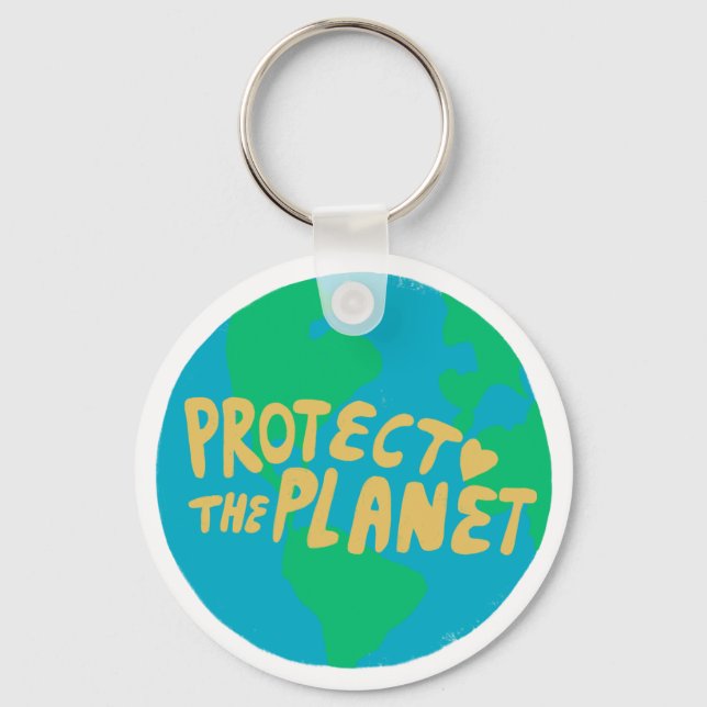 PROTECT THE PLANET SAVE EARTH Eco Green Keychain (Front)