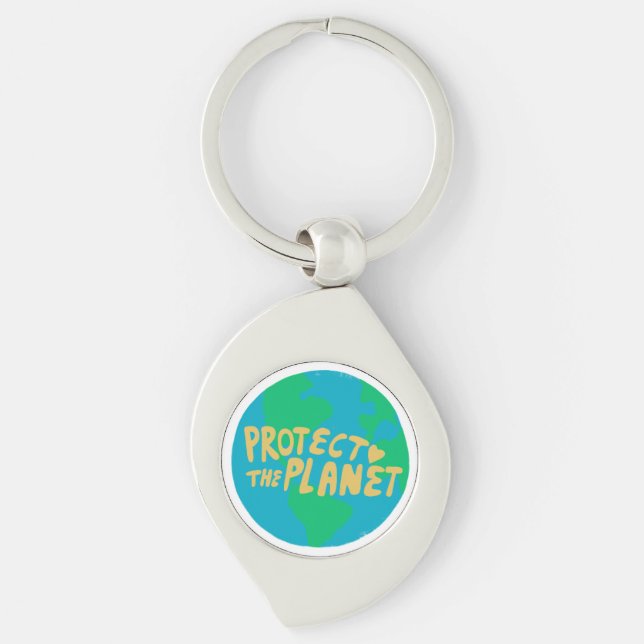 PROTECT THE PLANET SAVE EARTH Eco Green Keychain (Front)