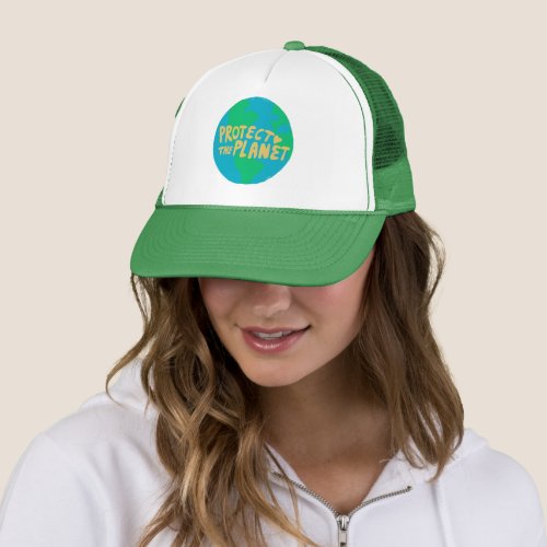 PROTECT THE PLANET SAVE EARTH Eco Green Trucker Hat