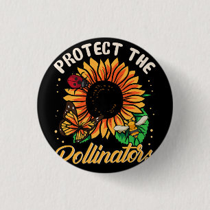 Protect The Pollinators Save the Bees Cute Sunflow Button