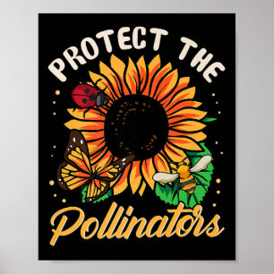 Protect The Pollinators Save the Bees Cute Sunflow Poster