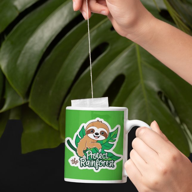 Protect The Rainforest Sloth Mug (Encourage others to protect the rainforest with this cute sloth mug! )