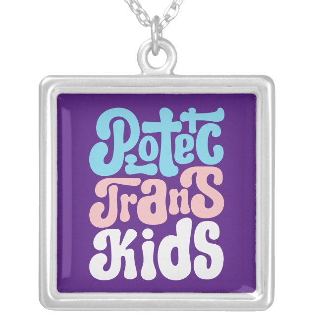 Protect Trans Kids Silver Plated Necklace (Front)