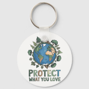 Protect What You Love" Environmental Earth Design Keychain
