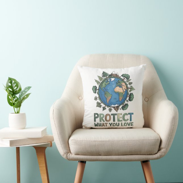 Protect What You Love" Environmental Earth Design  Throw Pillow (Chair)