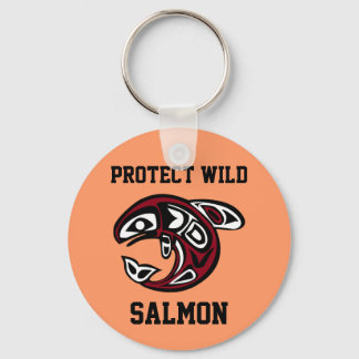 Protect Wild Salmon button Keychain