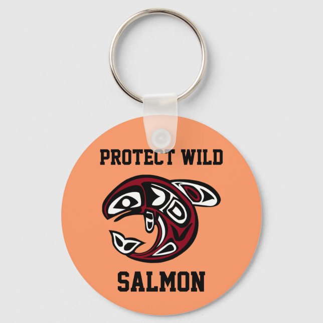 Protect Wild Salmon button Keychain (Front)