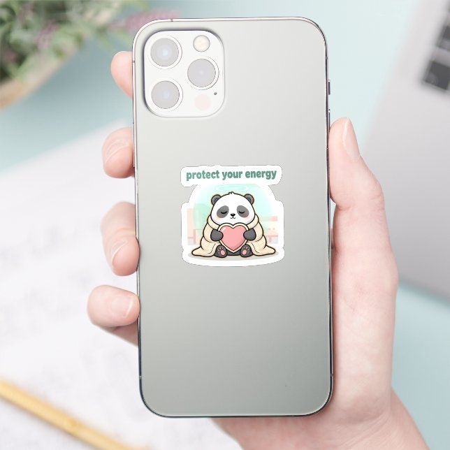 protect your energy – cute panda self-care sticker (Phone)