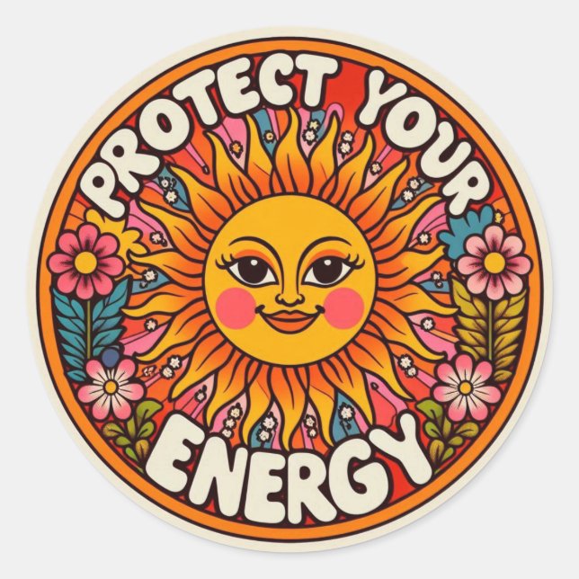 Protect Your Energy Sticker - Retro 70s Sun & Flow (Front)