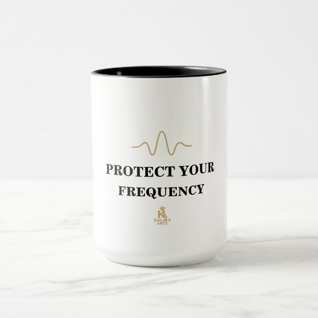 PROTECT YOUR FREQUENCY – Minimal Gold Wave Energy  Mug (Center)
