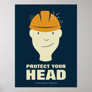 Protect Your Head Workplace Retro Safety Helmet Poster