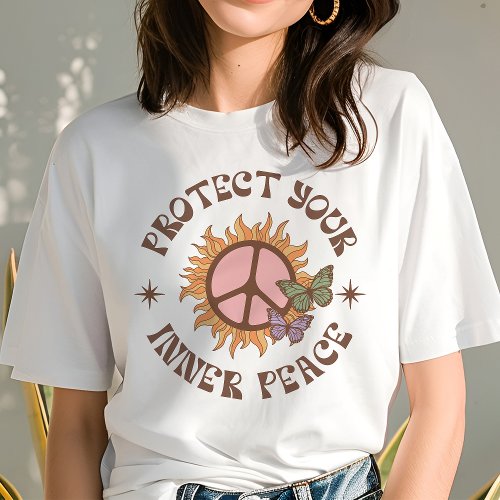 Protect Your Inner Peace Retro Boho Sun T_Shirt