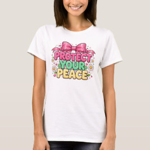Protect Your Peace Colorful Groovy Daisy Bow T-Shi T-Shirt