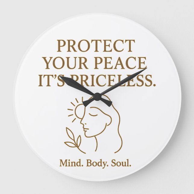 Protect Your Peace — Minimalist Self-Care Quote Large Clock (Front)