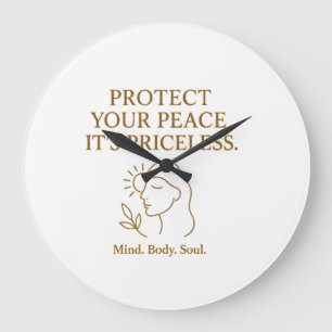 Protect Your Peace — Minimalist Self-Care Quote Large Clock