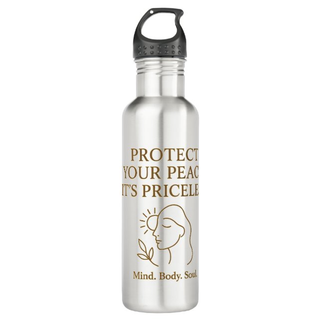 Protect Your Peace — Minimalist Self-Care Quote Stainless Steel Water Bottle (Front)