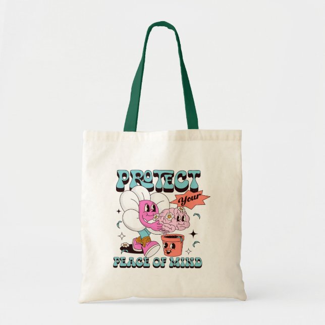 Protect Your Peace Of Mind Retro Flower Design Tote Bag (Front)