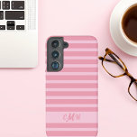 Protect your phone in style with this chic blush  samsung galaxy s22  case<br><div class="desc">Protect your phone in style with this chic blush and light pink striped cell phone case, personalized with your monogram! The soft, elegant stripes add a modern and feminine touch, while the custom monogram makes it uniquely yours. Designed for both fashion and function, this case is perfect for anyone who...</div>
