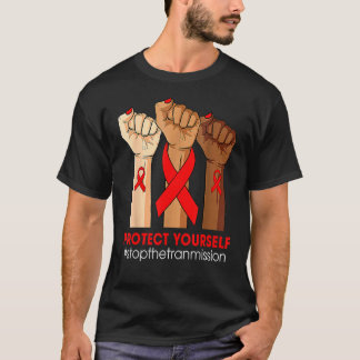 Protect Yourself HIV AIDS Awareness Red Ribbon Rai T-Shirt