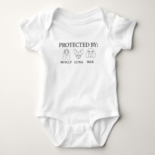 protected by 3 dogs names Protected By Dog Baby Bodysuit