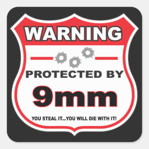 protected by 9mm shield square sticker