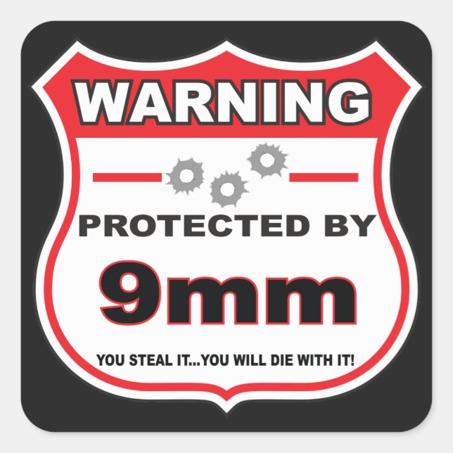 protected by 9mm shield square sticker (Front)