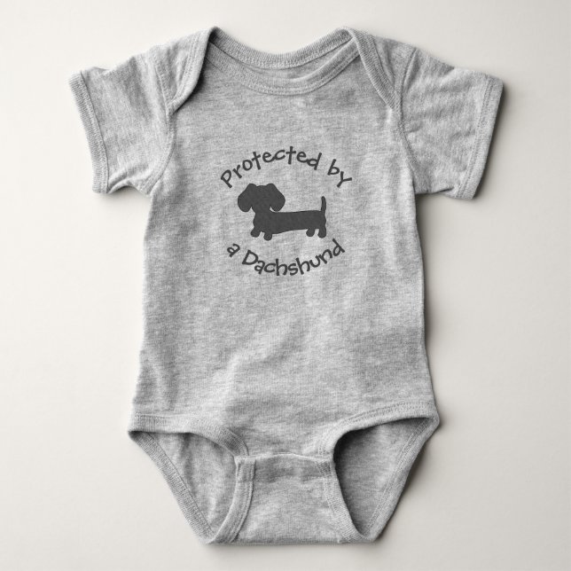 Protected by a Dachshund - Baby Wiener Dog Lover Bodysuit (Front)