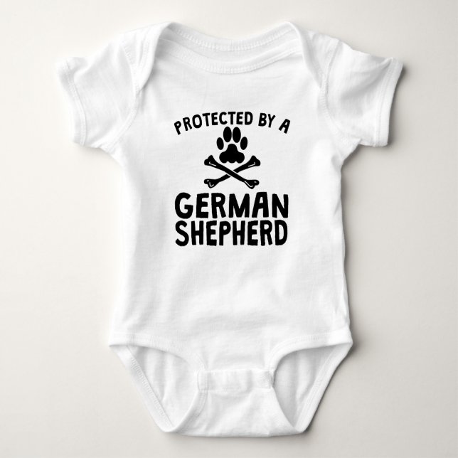 Protected By A German Shepherd Baby Bodysuit (Front)
