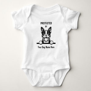 Protected by Boston Terrier, Custom Dog Name Baby Bodysuit