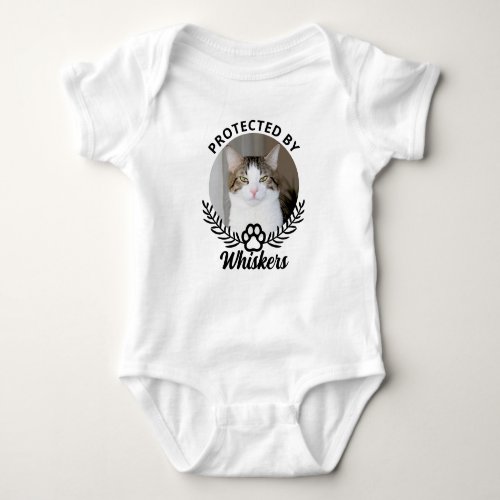 Protected by Cat Custom Photo and Cat Name Baby Bodysuit