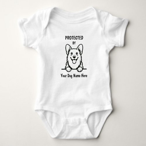 Protected by Corgi Dog Custom Dog Name Baby Bodysuit