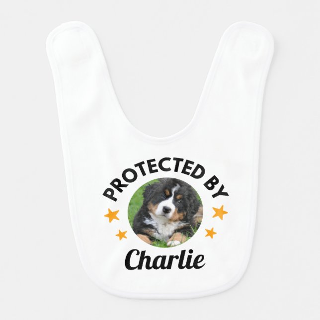  "Protected By" Custom Dog Name and Photo Baby Bib (Front)