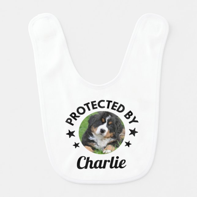  "Protected By" Custom Dog Name and Photo Baby Bib (Front)