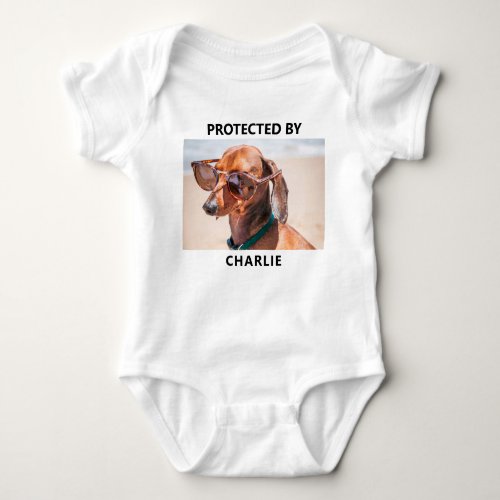 Protected By Dachshund Pet Photo Personalized Baby Bodysuit