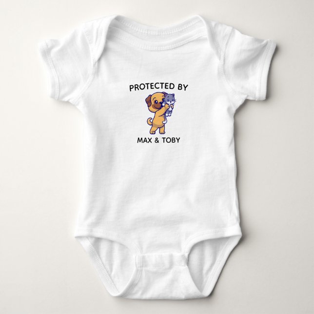 protected by dog and cat Baby Shower Gift Baby Bod Baby Bodysuit (Front)