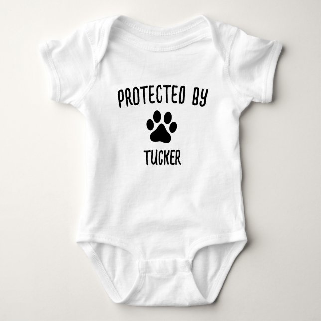 Protected by Dog | Custom Dog Name Dog Lover Baby Bodysuit (Front)