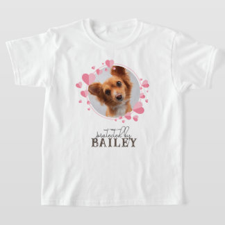 Protected by Dog Custom Pet Photo Pink Hearts T-Shirt